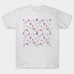 Sewing Pink Cotton Reels Needles Threads and Buttons T-Shirt